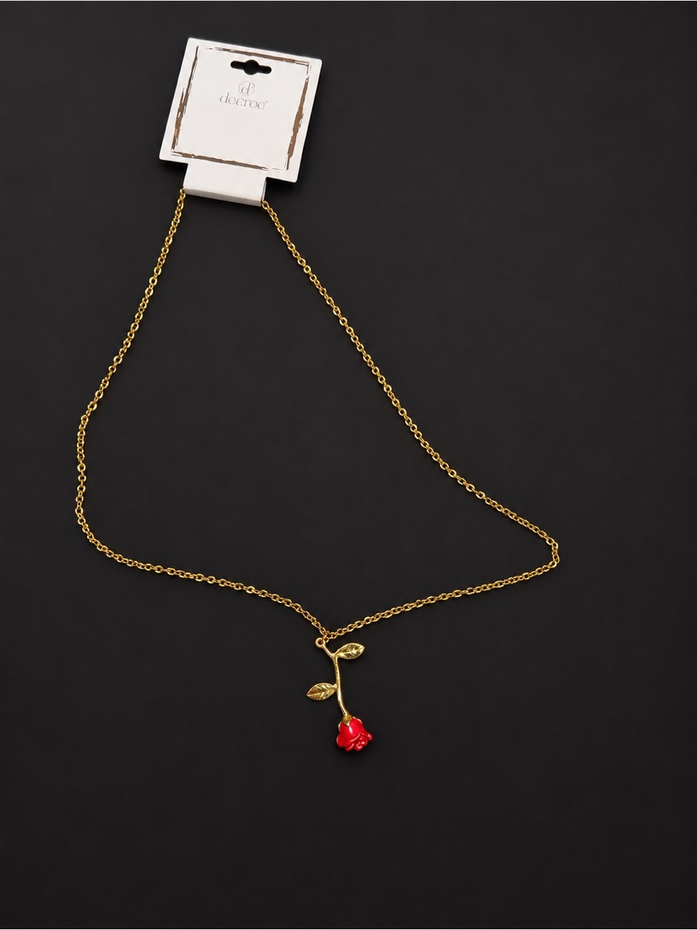 Decree Gold-Plated Necklace with Red Rose Pendant 20”